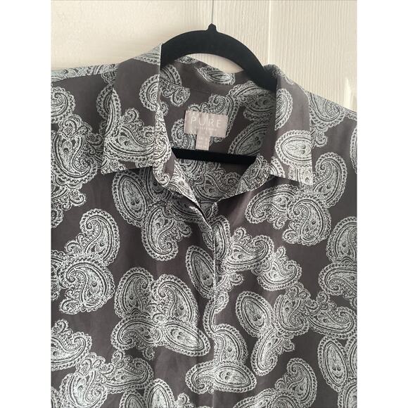 Pure Collection Womens 2 Gray Paisley Button Down Silk Top Corpcore Career - Picture 2 of 6